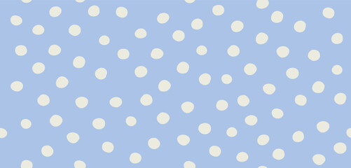 Wall Mural - Hand Drawn Childish Style Vector Pattern with Ivory Dots on a Light Powder Blue Background. Polka Dots Print. Cute Simple Irregular Geometric Pattern. Pastel Blue Endless Dotted Print.