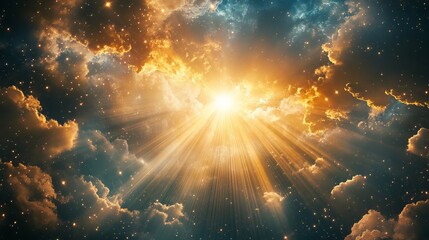 Aufkleber - A breathtaking sunrise illuminates the sky with vibrant colors and radiant beams emerging through scattered clouds