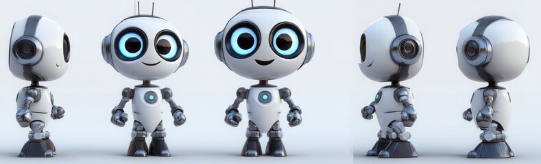 Poster - Stock image of cute robots on transparent background