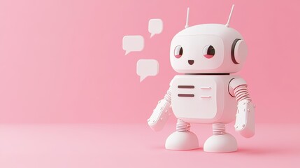 Poster - The black bot is pointing at speech bubbles and taking notes in a modern illustration of a chatbot robot