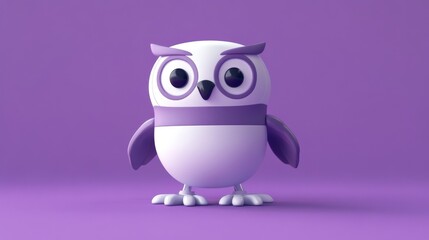 Poster - Purple and white owl with its eyes open and its head turned to the side, standing on a purple surface.