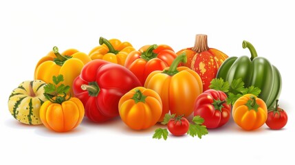 Poster - A bunch of different colored vegetables including tomatoes, peppers, and squash