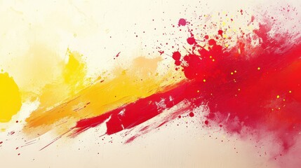 Poster - Colorful abstract splashes of red and yellow paint create vibrant artistic expression on a textured background