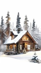 Poster - A cozy cabin in the woods with a fireplace and a chimney