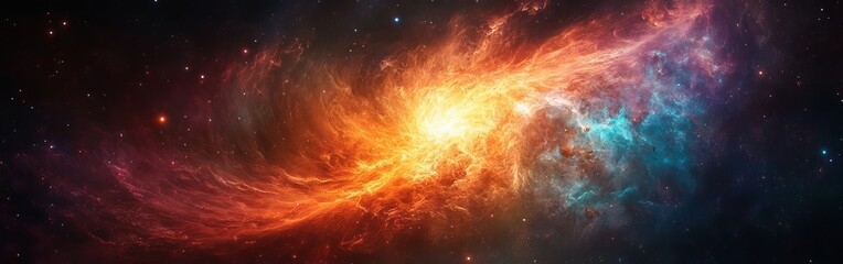 Poster - A vibrant cosmic nebula displaying swirling colors amidst countless stars in deep space