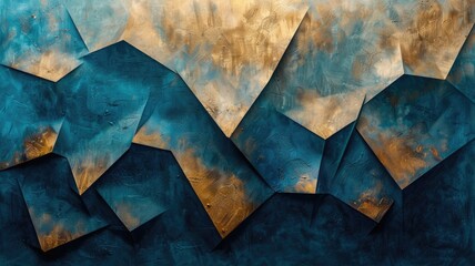 abstract picture relief blue shapes texture graphic with gold color in luxury style design. modern a