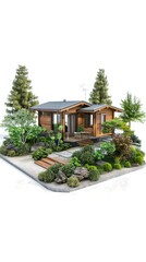 Poster - A small house with a porch and a garden in front of it