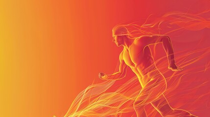 Dynamic illustration of a runner, representing speed and energy with fiery colors and motion effects.