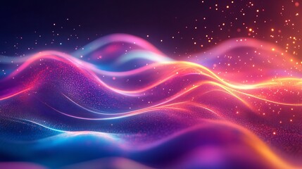 Colorful motion elements with neon led illumination waves. Abstract futuristic background.