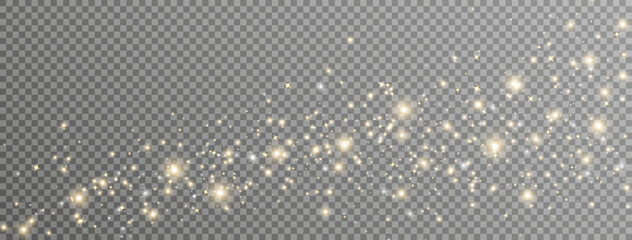 Wall Mural - golden glitter light and star wave. christmas banner with glow particle. magic sparkle gold bokeh. n
