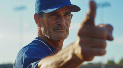 Baseball coach giving a sign