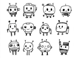 Poster - Icons set for robot technology characters and artificial machines