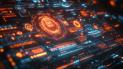 Poster - Glowing risk management hologram with safety icons and indicators