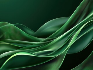 Poster - Elegant green abstract waves flowing gracefully across a dark background.