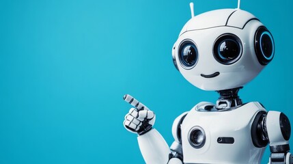 Poster - Stock robot pointing at a subject on a blue background