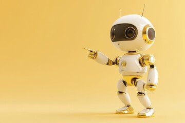 Poster - An illustration of a cute and friendly robot waving with a smile. Copy space, generative AI.