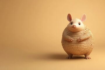 An adorable 3D cartoon armadillo character.