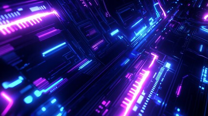Poster - Cyberpunk reverie: Sci-fi inspired abstract with blue and purple neon light shapes on a black background