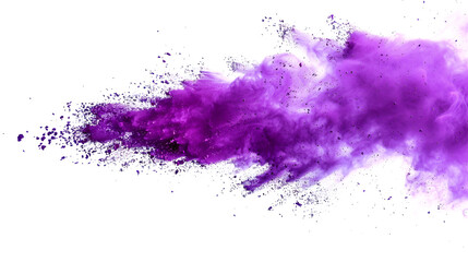 Powder explosion,Closeup of a purple dust particle explosion isolated on white  Abstract background ,bright purple lilac holi paint color powder festival explosion isolated white background