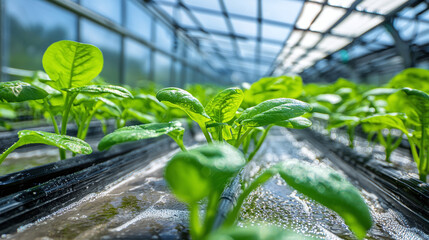 Wall Mural - a new irrigation system installed in a high-tech greenhouse