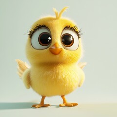 Wall Mural - Cute Yellow Chicken Kawaii Character 3D Rendering Illustration.