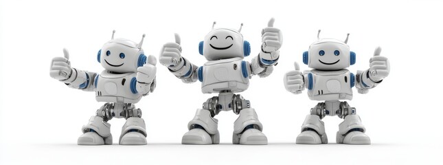 Poster - Transparent background with friendly robots giving thumbs up