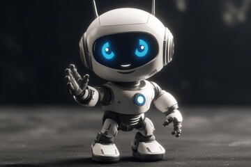 Poster - This cute robot pointing at something against a dark background is generated by stock