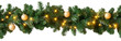 © Alena - Festive Christmas garland seamless and endless with minimalist decor, green needles, lights for winter holiday decorations. Isolated on transparent background. PNG