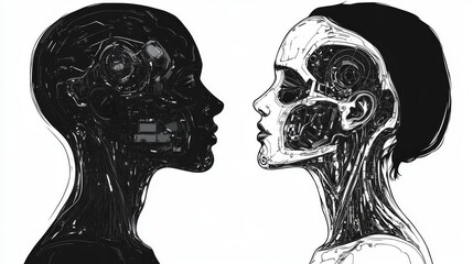 Poster - Fantasy concept with a robot versus a stock. Illustration painting.