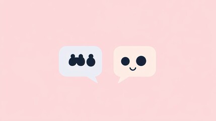 Poster - Animated chatbot character with speech bubbles in semi-flat design on light pink background.