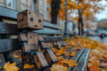 Poster - Using generative animation techniques, a lonely robot sits on a bench in a park against a background of nature