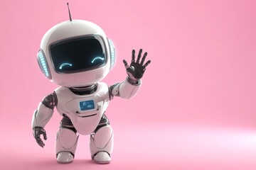 Poster - An illustration showing a friendly 3D robot waving to the camera in a 3D rendering style.