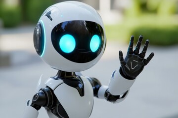 Poster - This child robot waves his hand in greeting and says: 