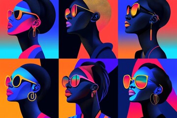 Poster - Cartoon illustrations of colorful faces