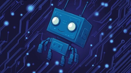 Poster - Robot with advanced stock on light blue circuit board background. Low poly wireframe modern illustration. 3D polygonal futuristic robot.