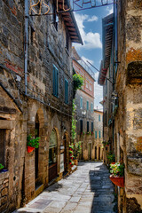 Perspective view of the medieval alleys of the town of Santa Fiora Grosseto Tuscany Italy