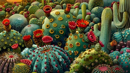 Wall Mural - Vibrant Cactus Garden: A Close-Up Look at Desert Flora