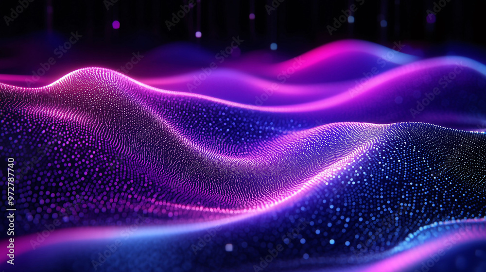 Abstract background with wavy lines and glowing light in blue colors, a ...