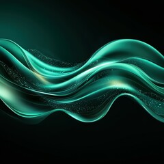 Poster - Abstract waves of green and teal flow gracefully across a dark background.