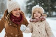 © Milos - A mother and her young daughter joyfully playing in the snow, their faces lit with smiles, sharing a heartwarming moment under gently falling snowflakes.