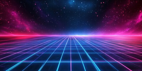 Sticker - Futuristic Neon Grid in Cosmic Background