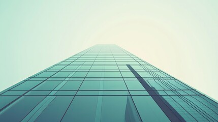 Poster - Minimalist cityscape with just one skyscraper standing tall against a pale sky, clean lines and subtle reflections on glass windows, capturing urban simplicity, 4K hyperrealistic photo.