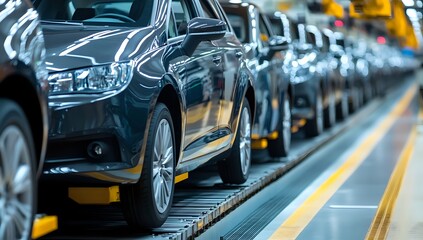 Close-up of a car on a factory assembly line.