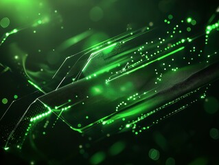 Poster - Abstract green digital background with glowing elements and flowing lines.