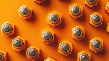 Poster - Batteries arranged in a honeycomb pattern on a bright, contrasting orange background