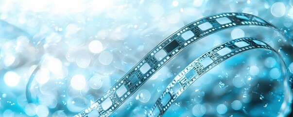 Poster - abstract light blue background with white circles and cinematic film strip creating an artistic visu
