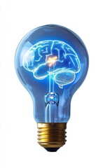 Poster - Illuminated light bulb with a glowing human brain illustration symbolizing innovation and creativity