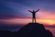 © Logo Artist - Silhouette of a person celebrating victory on a mountain peak at sunset