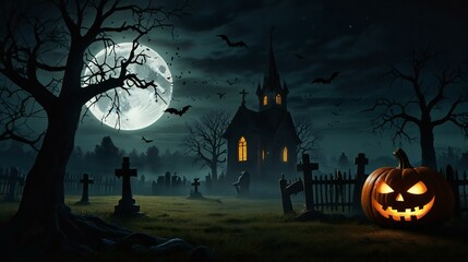 Wall Mural - halloween background with pumpkin