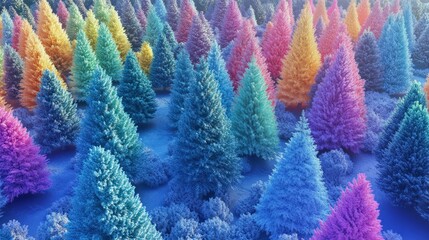 Wall Mural - Heatmap of a Christmas tree lot, with vibrant colors showing the most popular trees and cooler tones in the less frequented sections. 4K hyperrealistic photo.